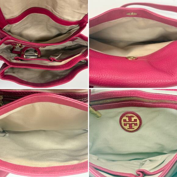 Tory Burch Fuchsia Crossbody Bag Purse 3 Compartments Magnetic Closure - Picture 7 of 9
